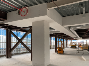 Services fire rated board encasement to steelwork
