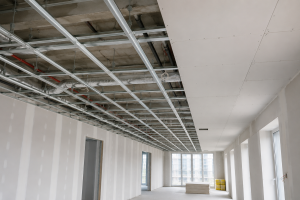Services MF Ceiling Plasterboard Installation in Progress