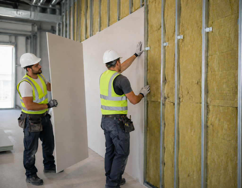 Labour Supply insulated drywall wall installation